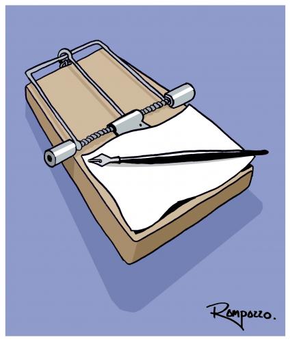 Cartoon: A trap (medium) by Marcelo Rampazzo tagged trap,mausefalle,falle,feder,füller,stift,papier,tinte,zuschnappen