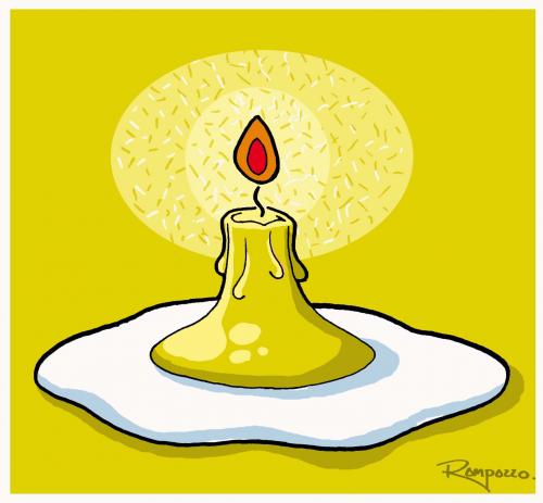 Cartoon: Candlegg (medium) by Marcelo Rampazzo tagged surreal,candle,ligth,egg,illustration,illustrationen,kerze,licht,wachs,stimmung,romantik,flamme,feuer,ei,spiegelei,gelb,eiweiß,docht,energie,leben