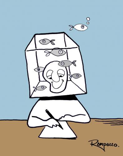 Cartoon: Cartoon me (medium) by Marcelo Rampazzo tagged cartoon,me,,inspiration,ideen,finden,suchen,kopf,verstand,denken,nachdenken,aquarium,fische,wasser,kreativiät,einfall