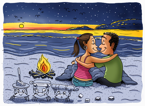 Cartoon: Damn Crabs (medium) by Marcelo Rampazzo tagged beach,love,craps,strand,urlaub,ferien,liebe,jugendliche,kuss,küssen,romantisch,romantik,illustration