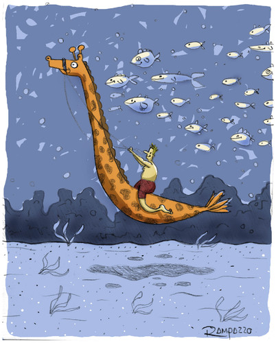 Cartoon: Evolution (medium) by Marcelo Rampazzo tagged marine,giraffes,giraffe,marine,wasser,meer,tiere,fische,evolution,biologie