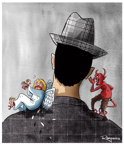 Cartoon: Face of Evil (medium) by Marcelo Rampazzo tagged evil,angel,bad,illustration,böse,gut,engel,teufel,gewissen,moral,psyche