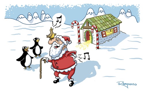 Cartoon: Santa Songs (medium) by Marcelo Rampazzo tagged santa,claus,cristhmas,weihnachten,weihnachtsmann,feiertag,tradition,kultur,religion,vogel,vögel,tier,tiere,nordpol,santa