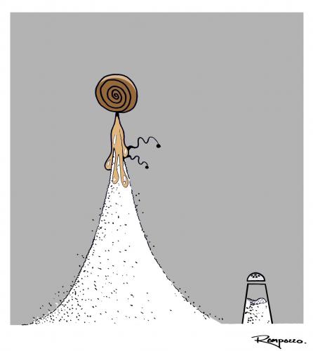 Cartoon: snail on the top (medium) by Marcelo Rampazzo tagged snail,on,the,top,,schnecke,weichtiere,oben,spitze,berg,salz,salzstreuer,gewürz,bizarr,zerfließen,ätzen