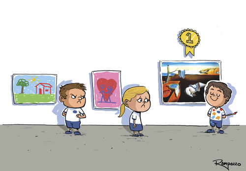 Cartoon: The School Contest (medium) by Marcelo Rampazzo tagged contest,painting,salvador,dali,surreal,kids,school,jealousy,contest,painting,salvador,dali,surreal,kids,school,jealousy