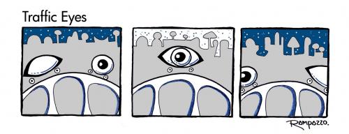 Cartoon: Traffic eyes (medium) by Marcelo Rampazzo tagged traffic,eyes,,verkehr,autofahren,auge,straße,stadt,autos,brücke,bizarr,wach,schlafen,augen,aufmerksamkeit
