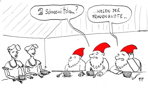 Cartoon: Ärger hinter den sieben Bergen (medium) by Florian France tagged schneewittchen,und,die,zwerge,märchen,frauenquote