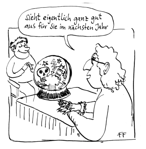 Cartoon: Aussichten für 2013 (medium) by Florian France tagged zuversicht,angst,zukunft,zauberkugel,wahrsagerin,wahrsagen