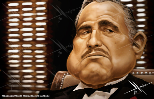Cartoon: The Godfather (medium) by Mecho tagged the,godfather,don,vito,marlon,brandon