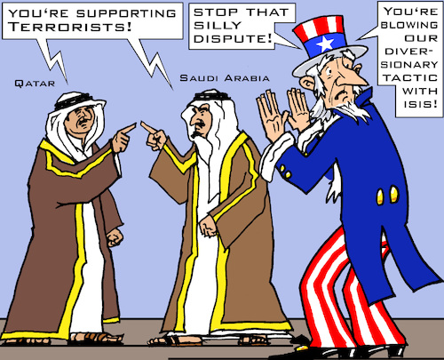 Cartoon: Blowing Dispute (medium) by RachelGold tagged saudi,arabia,qatar,usa,isis,liga,ally,blowing