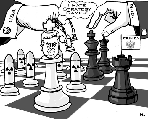 Cartoon: Dangerous Strategy Games (medium) by RachelGold tagged crimea,weapons,nuclear,rus,usa,game,strategy,chess,poroshenko,ukraine