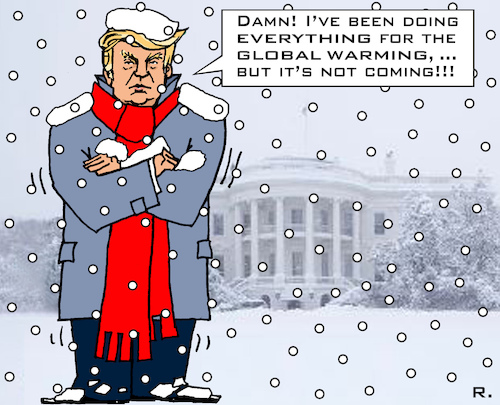 Cartoon: Global Warming (medium) by RachelGold tagged usa,trump,climate,change,global,warming,theory,extreme,temperature,winter,cold,snow,white,house