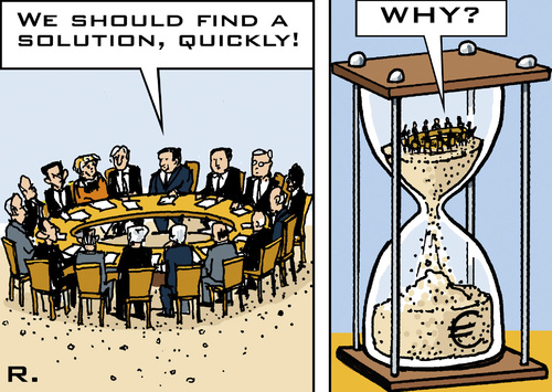 Cartoon: Euro Crisis Summit (medium) by RachelGold tagged brussels,hourglass,eurocrisis,2011,summit,union,european