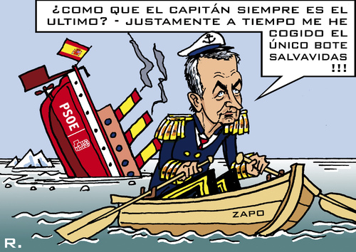 Cartoon: Ex-Capitan (medium) by RachelGold tagged election,resignation,barco,psoe,zapatero,spain