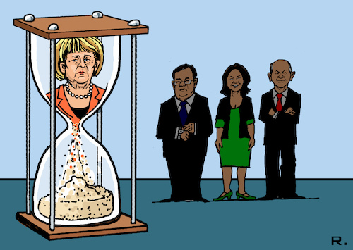 Cartoon: Ihre Zeit läuft ab (medium) by RachelGold tagged deutschland,bundestagswahl,cdu,csu,spd,grüne,merkel,laschet,baerbock,scholz,sanduhr,deutschland,bundestagswahl,cdu,csu,spd,grüne,merkel,laschet,baerbock,scholz,sanduhr