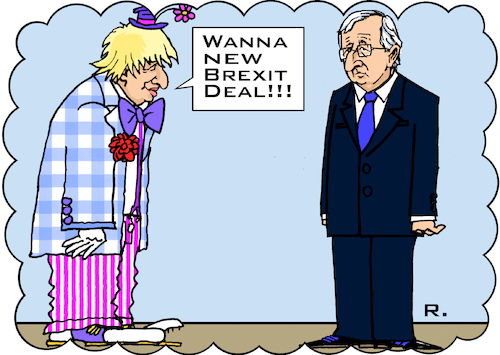 Cartoon: Junckers Nightmare (medium) by RachelGold tagged eu,uk,juncker,johnson,brexit,clown,frustration,nightmare