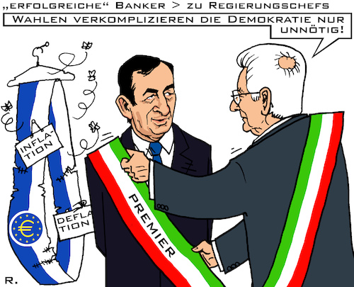 Cartoon: Premier Draghi (medium) by RachelGold tagged italien,premier,präsident,ezb,chef,ernennung,matarella,draghi,wahl,demokratie,pandemie,corona,covid19