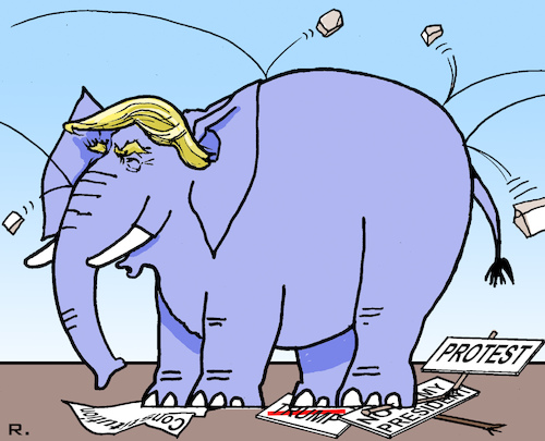 Cartoon: resistant to criticism (medium) by RachelGold tagged usa,president,trump,elephant,resistant,criticism