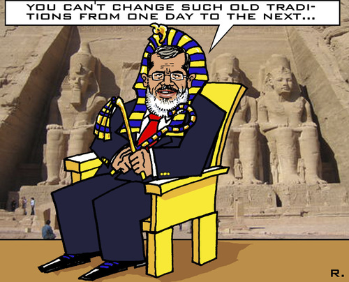 Cartoon: Very Old Traditions (medium) by RachelGold tagged egypt,mursi,president,pharao,system