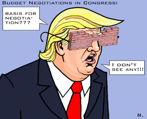 Cartoon: Wall-View (medium) by RachelGold tagged usa,president,trump,government,shutdown,congress,wall,budget