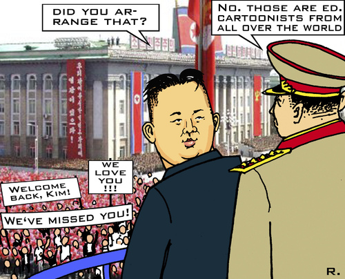 Cartoon: Welcome Back Kim! (medium) by RachelGold tagged north,korea,disappearence,kim,jong,un