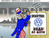 Cartoon: Detroit vs. Wolfsburg (small) by RachelGold tagged detroit,wolfsburg,gm,vw,scandal,environment,emissions,economic,fight