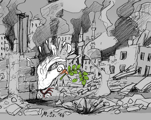 Cartoon: Cease-Fire? (medium) by MarkusSzy tagged ceasefire,war,gaza,hamas,palestine,israel