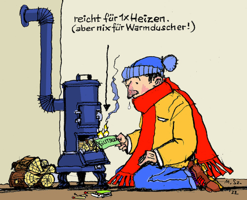 Cartoon: Energiekosten-Gutschein? (medium) by MarkusSzy tagged ukraine,krise,energie,inflation,heizkosten,privathaushalte,gutschein,heizen