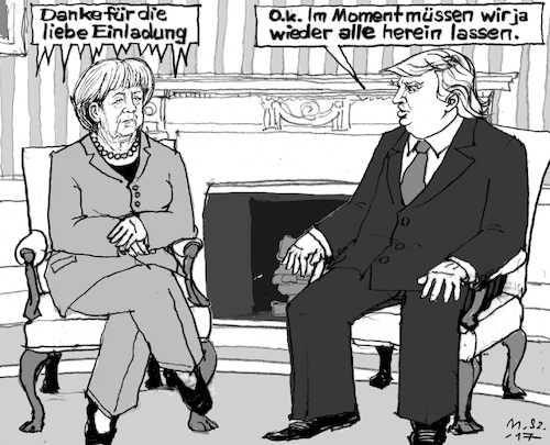Cartoon: Herzlicher Empfang (medium) by MarkusSzy tagged usa,deutschland,trump,merkel,staatsbesuch,empfang,weißes,haus