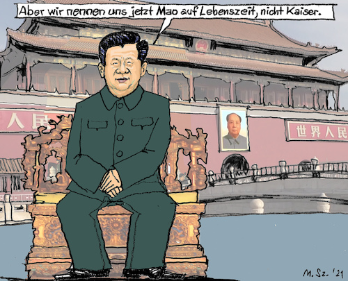 Cartoon: Kaiser von China? (medium) by MarkusSzy tagged china,volksrepublik,präsident,xi,jinpin,volkskongress,mao,kaiser,diktatur,absolutismus