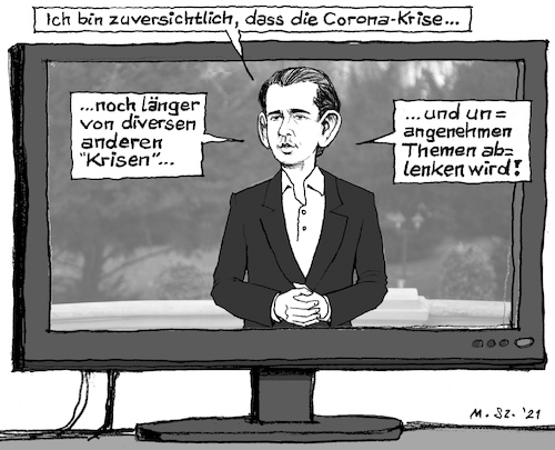 Cartoon: Kurz Oster Video Botschaft (medium) by MarkusSzy tagged österreich,kanzler,sebastian,kurz,video,botschaft,zuversicht,corona,krise,korruption,krisen,pandemie,covid19