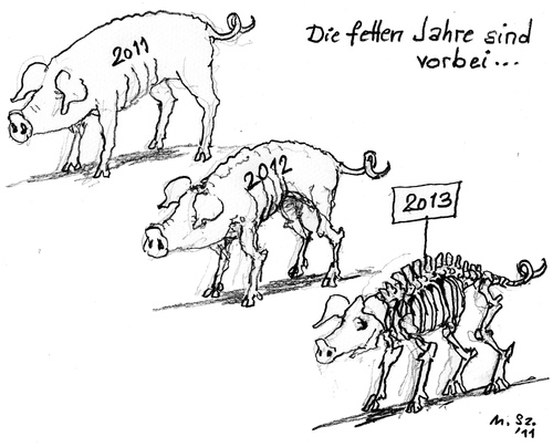 Cartoon: Magere Jahre (medium) by MarkusSzy tagged magere,jahre,fette,schweinchen,neujahr