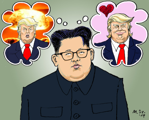 Cartoon: Undecided Kim (medium) by MarkusSzy tagged northern,korea,usa,kimjongun,trump,war,peace,missiles,peacetalks,undecided