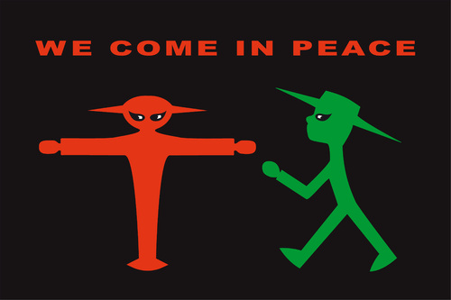 Cartoon: We come in peace (medium) by Thomas Bühler tagged außerirdische,weltraum,aliens,ampelmännchen