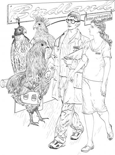 Cartoon: Birdland (medium) by faith goble tagged birds,falcon,chicken,hawk,satire,washington,novelette,faith,goble,futuristic,gmo,genetics