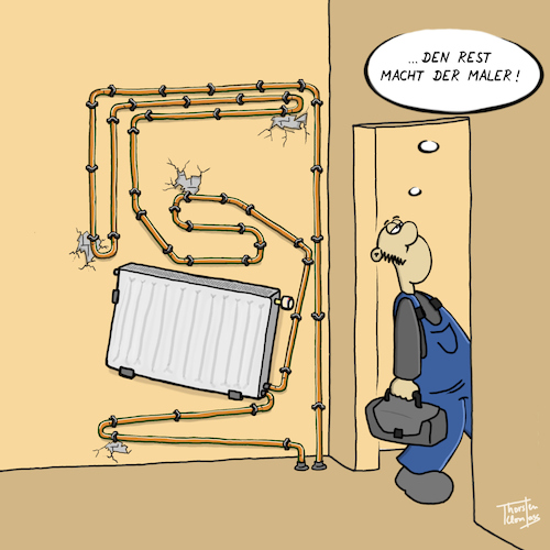 Cartoon: Rohre (medium) by Thorsten Klomfass tagged handwerk,klempner,gas,wasser,scheiße,maler,heizung,rohre,feierabend,pfusch,handwerk,klempner,gas,wasser,scheiße,maler,heizung,rohre,feierabend,pfusch