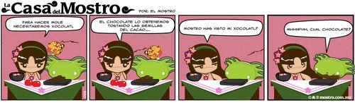 Cartoon: Clases de cocina con xochi 2 (medium) by mostro tagged xochiquetzal,mostro,huitzilopochtli,food,mole,mexicana,comida,chiles,jaguar,ocelotl