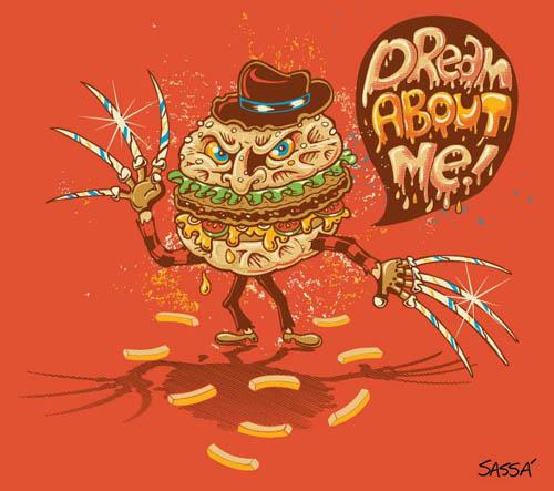 Cartoon: Freddy Burguer (medium) by sassatattoo tagged freddy,krueger,burger,fast,food,french,fries,hamburguer,nightmare,elm,street
