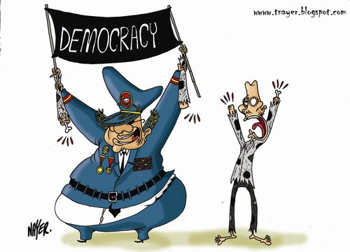 Cartoon: Military-style democracy (medium) by Nayer tagged military,democracy,africa,sudan
