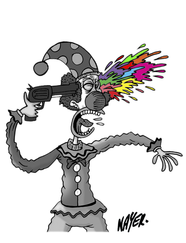 Cartoon: Suicide (medium) by Nayer tagged suicide,clown,gun,shell,bullet,blood,sad,sadness,colors