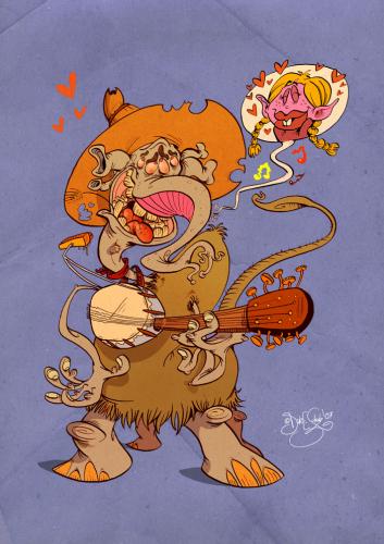 Cartoon: Sorry For My Weirdness Honey! (medium) by Dirk ESchulz tagged dirk,erik,schulz,barde,romatik,liebeslied,verliebt,liebe,eifer,erregt,erregung,fieber,heißblütig,leidenschaft,schwärmerei,zärtlichkeit,singen,musik,banjo,verrücktheit,exzentrik,bizarr,schrullig,sonderbar,spleen,andersartig,anders,abweichend,sozialer mittelpunkt,gesellschaft,ausschluss,toleranz,individuum,skurrilität,gesellschaftsfähig,verschroben,absonderlich,kautzig,eigenwillig,illustration,sozialer,mittelpunkt