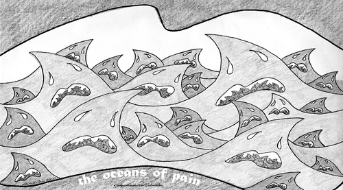 Cartoon: oceans of pain (medium) by schmidibus tagged oceans,pain,swimming,drowning,grave