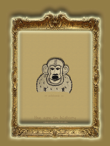 Cartoon: the ape in history-no.5-adolf (medium) by schmidibus tagged hölle,teufel,vernichtung,zerstörung,tod,leid,unakzeptabel,reich,drittes,unmensch,diktator