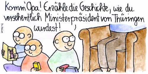 Cartoon: Opas Geschichte (medium) by Matthias Schlechta tagged thüringen,landtag,erfurt,ministerpräsident,fdp,afd,kemmerich,höcke,neuwahl,wahl,minderheitsregierung,rücktritt,thüringen,landtag,erfurt,ministerpräsident,fdp,afd,kemmerich,höcke,neuwahl,wahl,minderheitsregierung,rücktritt