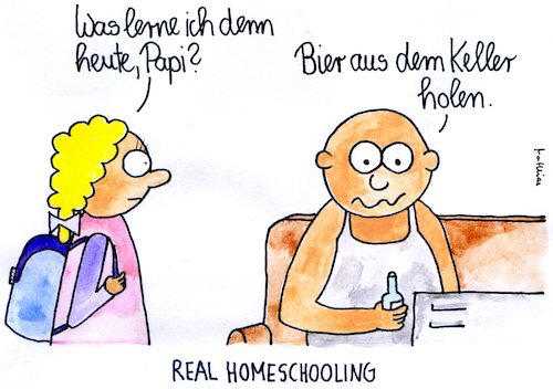 Cartoon: Real homeschooling (medium) by Matthias Schlechta tagged corona,covid,pandemie,homeschooling,heimunterricht,schule,schüler,unterricht,lernen,lehrer,familie,abstand,kontakte,kontaktvermeidung,lockdown,shutdown,bildung,erziehung,corona,covid,pandemie,homeschooling,heimunterricht,schule,schüler,unterricht,lernen,lehrer,familie,abstand,kontakte,kontaktvermeidung,lockdown,shutdown,bildung,erziehung