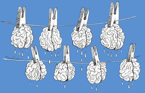 Cartoon: Brainwashing (medium) by firuzkutal tagged brain,belief,knowledge,clean,laundry