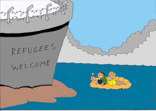 Cartoon: refugees welcome (medium) by kader altunova tagged eu,europa,osteuropa,festung,asyl,meer