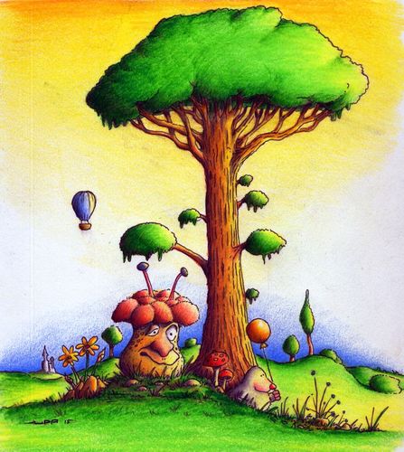 Cartoon: Pilz (medium) by Jupp tagged maulwurf,mole,luftballon,pilz,illustration,kinderbuch,baum,jupp