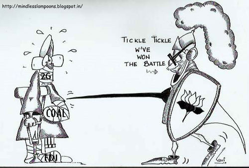 Cartoon: POLI-TICKLING (medium) by mindpad tagged advani,dr,manmohan,singh,indian,politics,cartoon,caricatures