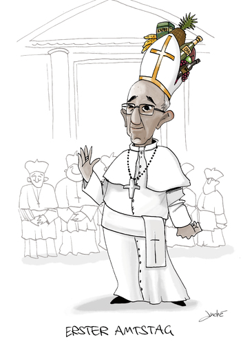 Cartoon: Erster Amtstag (medium) by andre sedlaczek tagged papst,franziskus,amtsantritt,kirchenoberhaupt,papst,franziskus,amtsantritt,kirchenoberhaupt